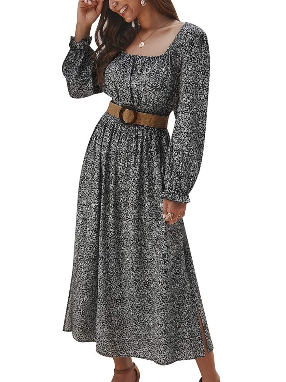 Women’s Black Floral Long Sleeve Midi Dress